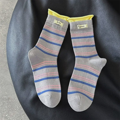 Plusock Retro Striped Knit Quarter Socks (5 Pairs) - Light Gray - EU36-42(US3-8.5) - image 19