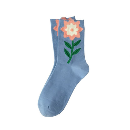 Plusock Springtime Floral Embroidered Cotton Crew Socks(5 Pairs) - Blue - EU35-40 (US2-7) - image 3