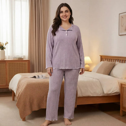 Plusock Soft Ribbed Lounge Pajama Set - Purple - 4XL - image 5
