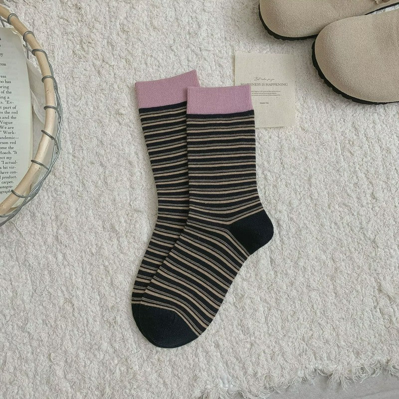 Plusock Retro Striped Knit Quarter Socks (6 Pairs) - Black - EU36-39(US3-6) - image 10
