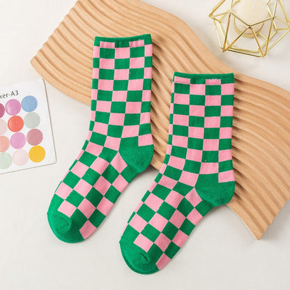 Plusock Checkerboard Street Crew Socks(6 Pairs) - Green - EU35-40 (US2-7) - image 5