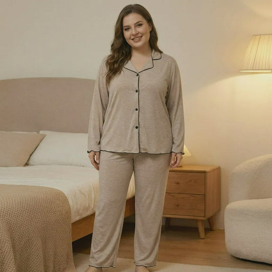 Plusock Classic Solid Color Pajama Set - Khaki - 4XL - image 0