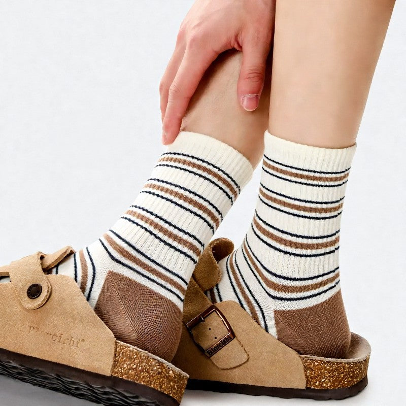 Plusock Vintage Striped Quarter Socks (2 Pairs) - Beige - EU39-43(US6-9) - image 6