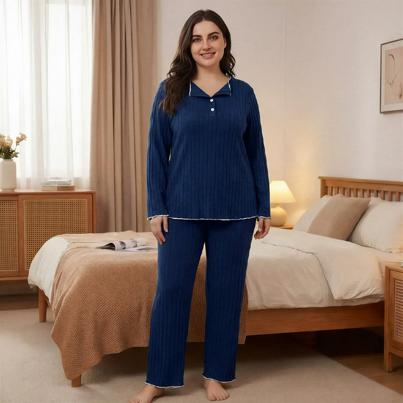 Plusock Soft Ribbed Lounge Pajama Set - Navy Blue - 4XL - image 4
