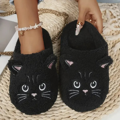 Plusock Warm Cozy Cat Face Plush Indoor House Slippers - Black - EU46-47(US12-12.5) - image 7