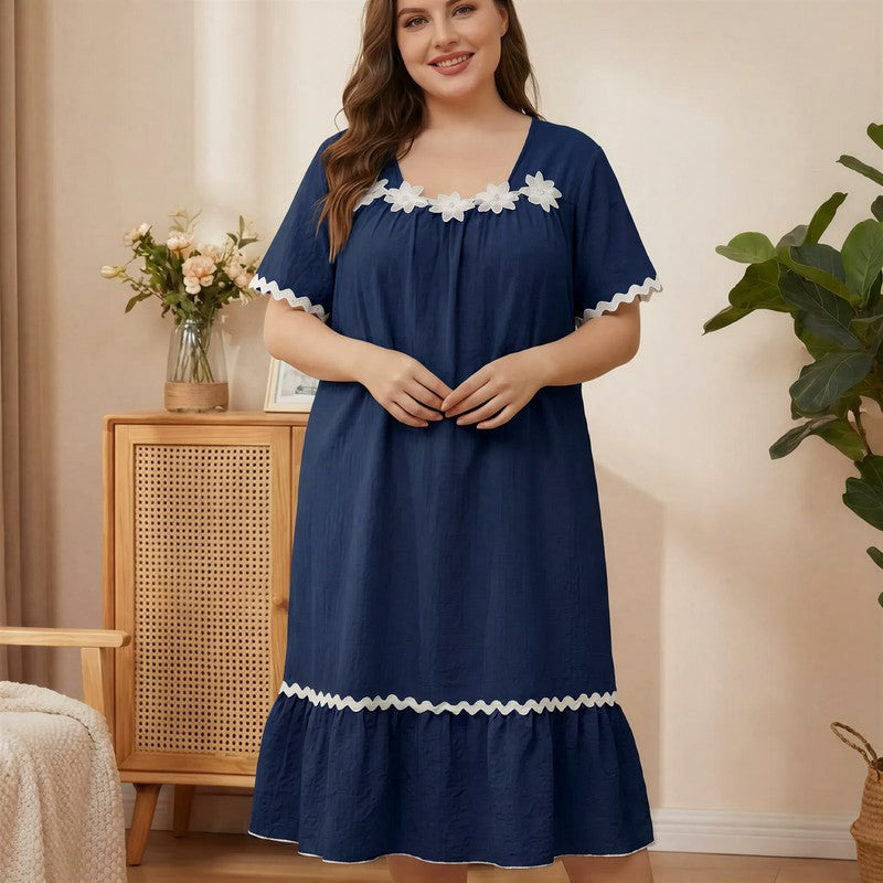 Plusock Floral Applique Lounge Nightgown - Navy Blue - 5XL - image 5