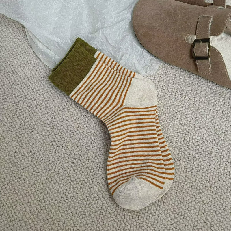 Plusock Retro Striped Color Blocking Quarter Socks (4 Pairs) - Yellow - EU36-39(US3-6) - image 6