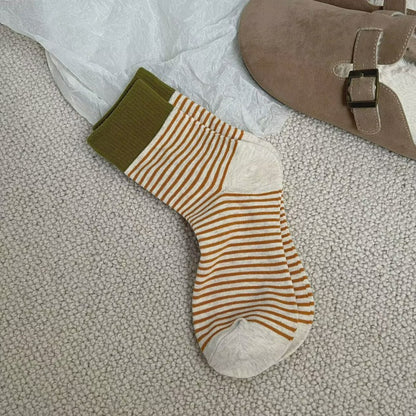 Plusock Retro Striped Color Blocking Quarter Socks (4 Pairs) - Yellow - EU36-39(US3-6) - image 6
