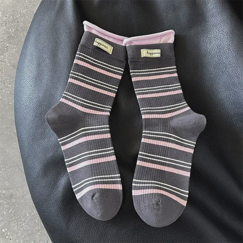 Plusock Retro Striped Knit Quarter Socks (5 Pairs) - Dark Grey - EU36-42(US3-8.5) - image 18