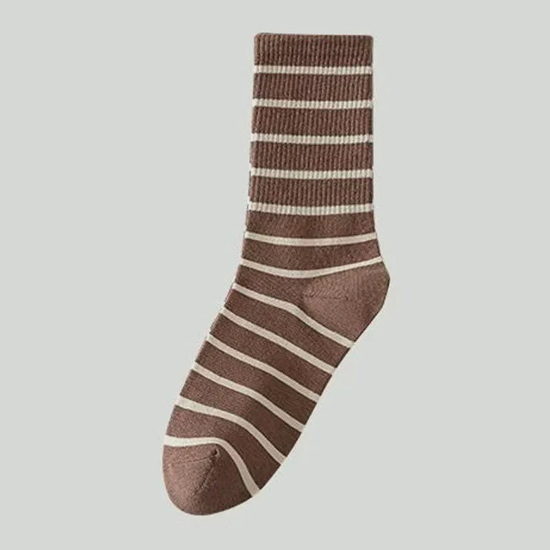 Plusock Retro Striped Cotton Quarter Socks (5 Pairs) - Coffee - EU36-41(US3-7.5) - image 5