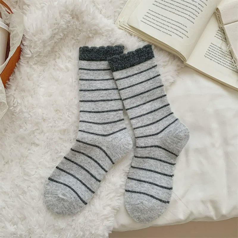 Plusock Cozy Striped Knit Quarter Socks (5 Pairs) - Light Gray - EU36-42(US3-8.5) - image 7