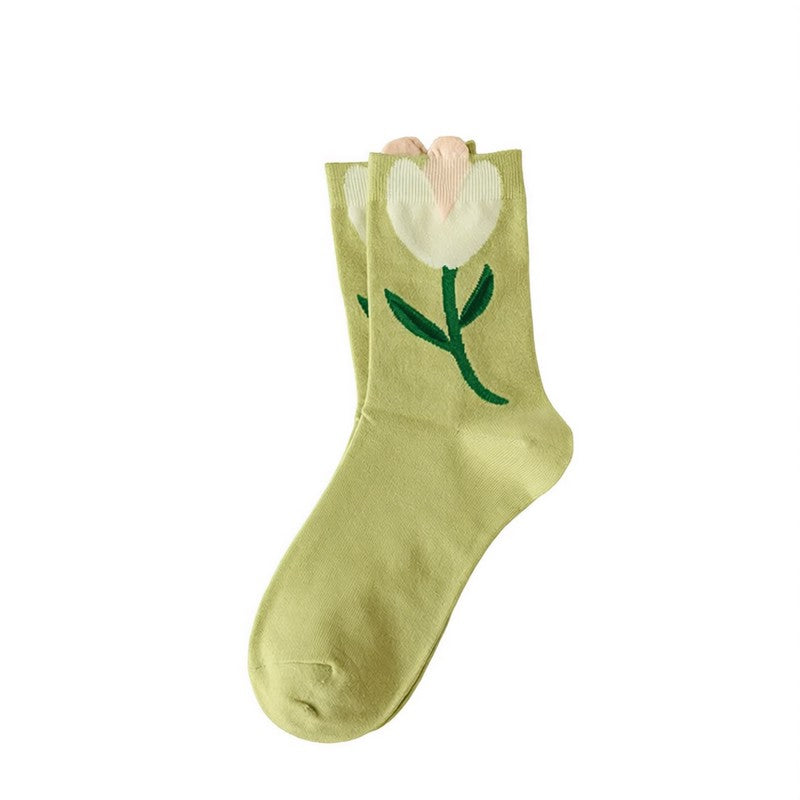 Plusock Springtime Floral Embroidered Cotton Crew Socks(5 Pairs) - Green - EU35-40 (US2-7) - image 2