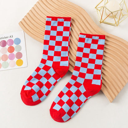Plusock Checkerboard Street Crew Socks(6 Pairs) - Red - EU35-40 (US2-7) - image 4
