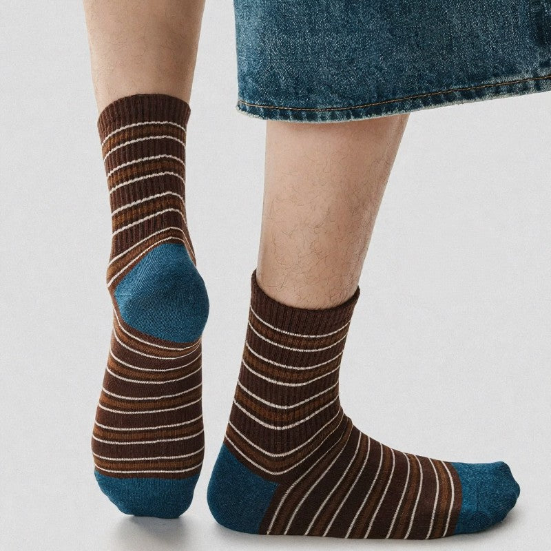 Plusock Vintage Striped Quarter Socks (2 Pairs) - Brown - EU39-43(US6-9) - image 1