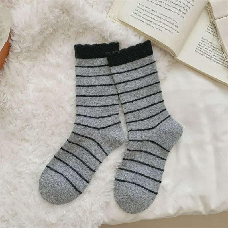 Plusock Cozy Striped Knit Quarter Socks (5 Pairs) - Dark Grey - EU36-42(US3-8.5) - image 6