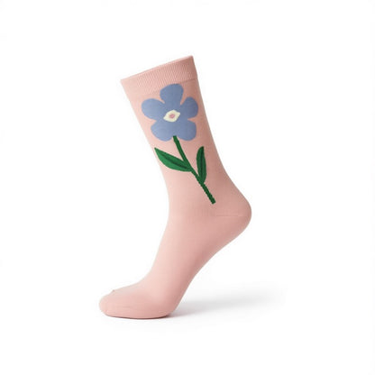 Plusock Springtime Floral Embroidered Cotton Crew Socks(5 Pairs) - Pink - EU35-40 (US2-7) - image 6