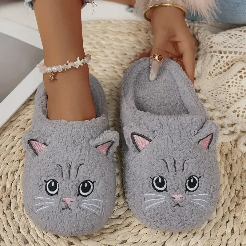Plusock Warm Cozy Cat Face Plush Indoor House Slippers - Grey - EU46-47(US12-12.5) - image 6