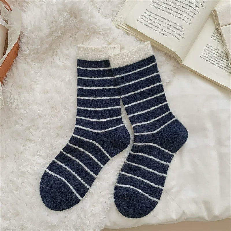 Plusock Cozy Striped Knit Quarter Socks (5 Pairs) - Navy Blue - EU36-42(US3-8.5) - image 5