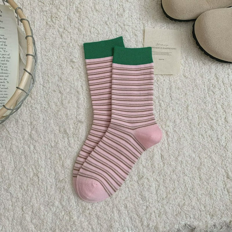 Plusock Retro Striped Knit Quarter Socks (6 Pairs) - Pink - EU36-39(US3-6) - image 7