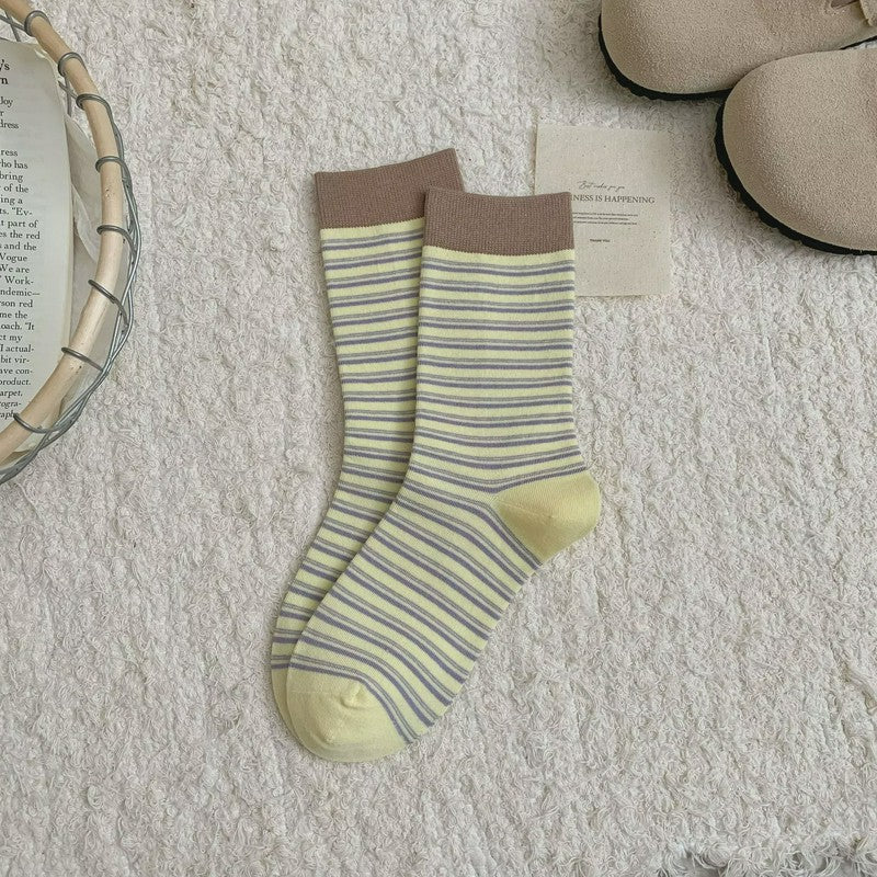 Plusock Retro Striped Knit Quarter Socks (6 Pairs) - Yellow - EU36-39(US3-6) - image 6
