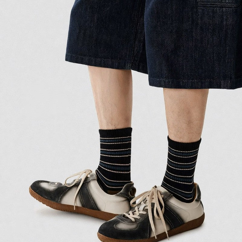 Plusock Vintage Striped Quarter Socks (2 Pairs) - Black - EU39-43(US6-9) - image 3