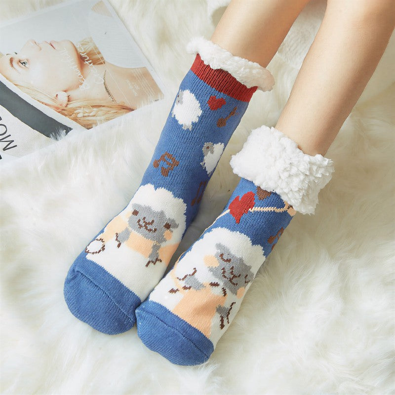 Plusock Nordic Fox Cozy Sherpa Cuff Home Slipper Socks(2 Pairs) - Blue - EU35-42(US2-8) - image 4