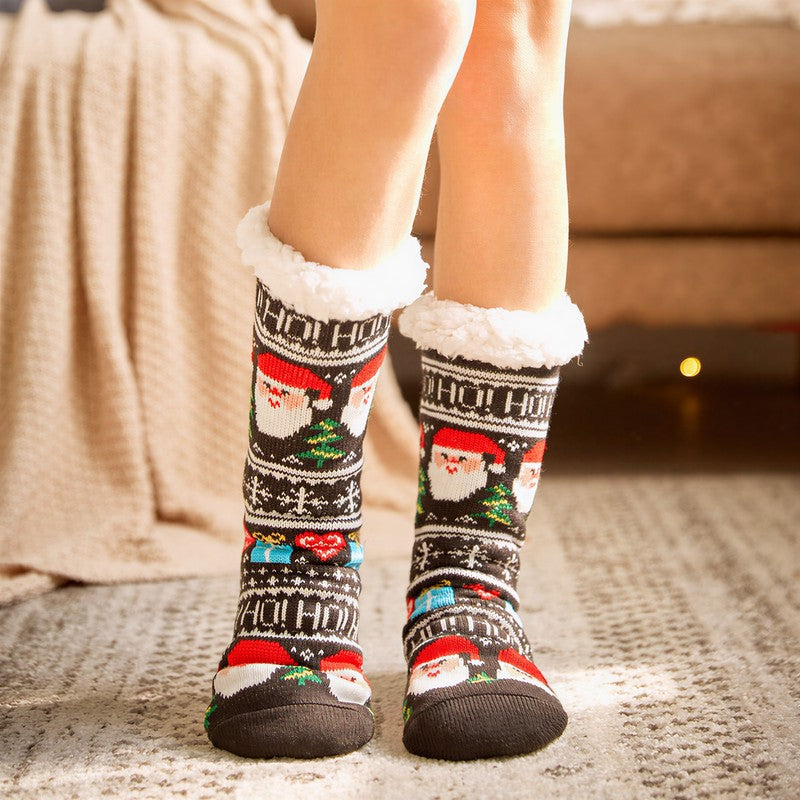 Plusock Santa Stripe Plush Lined Cozy Home Slipper Socks(2 Pairs) - Brown - EU35-42(US2-8) - image 0