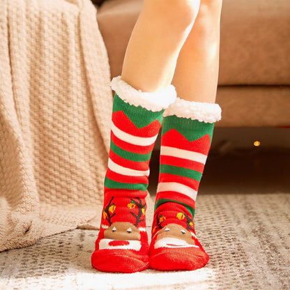 Plusock Santa Stripe Plush Lined Cozy Home Slipper Socks(2 Pairs) - Red - EU35-42(US2-8) - image 1