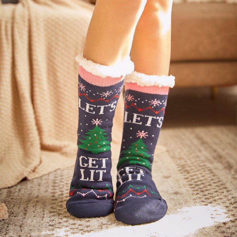 Plusock Santa Stripe Plush Lined Cozy Home Slipper Socks(2 Pairs) - Dark Grey - EU35-42(US2-8) - image 6