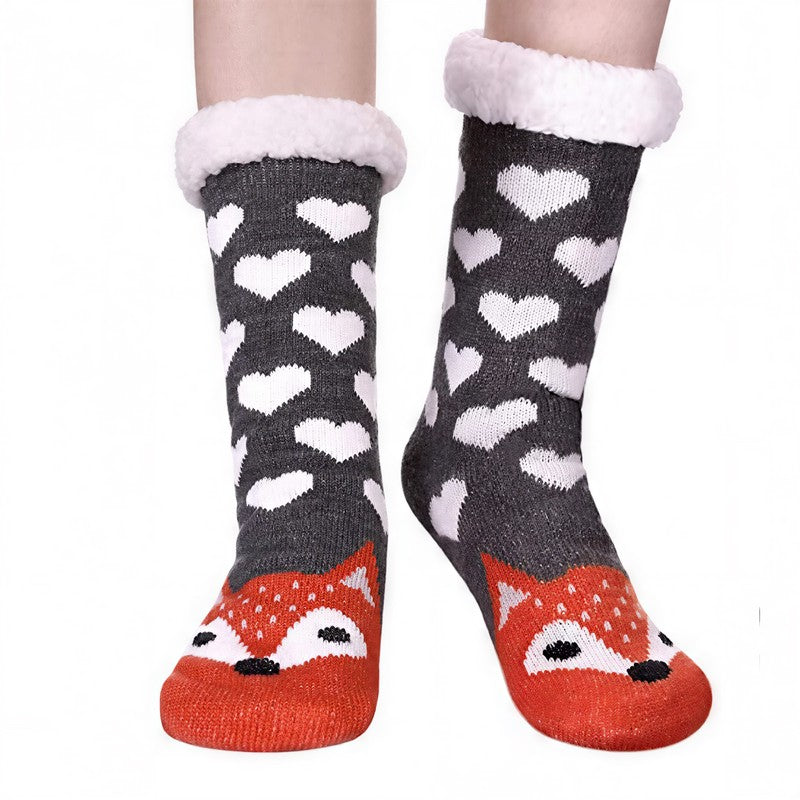 Plusock Nordic Fox Cozy Sherpa Cuff Home Slipper Socks(2 Pairs) - Dark Grey - EU35-42(US2-8) - image 2