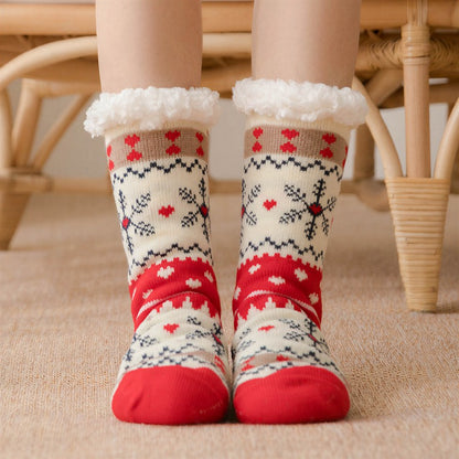 Plusock Santa Stripe Plush Lined Cozy Home Slipper Socks(2 Pairs) - White - EU35-42(US2-8) - image 4