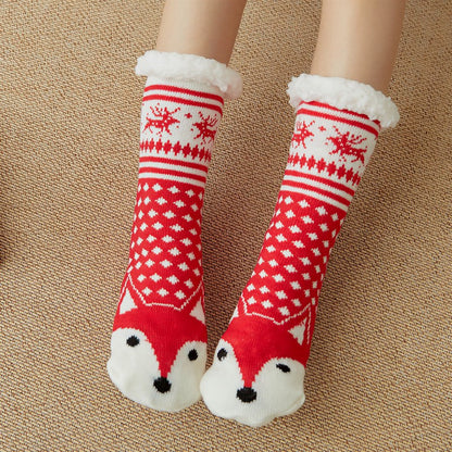 Plusock Nordic Fox Cozy Sherpa Cuff Home Slipper Socks(2 Pairs) - Red - EU35-42(US2-8) - image 1