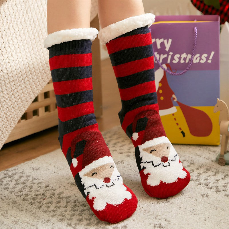 Plusock Santa Stripe Plush Lined Cozy Home Slipper Socks(2 Pairs) - Wine - EU35-42(US2-8) - image 2