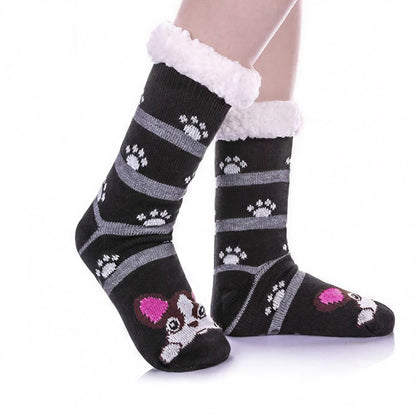 Plusock Santa Stripe Plush Lined Cozy Home Slipper Socks(2 Pairs) - Black - EU35-42(US2-8) - image 7