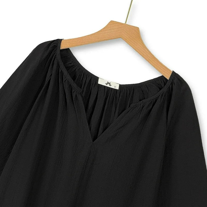 Plusock Elegant Ruched V-Neck Lantern Sleeve Blouse - image 1