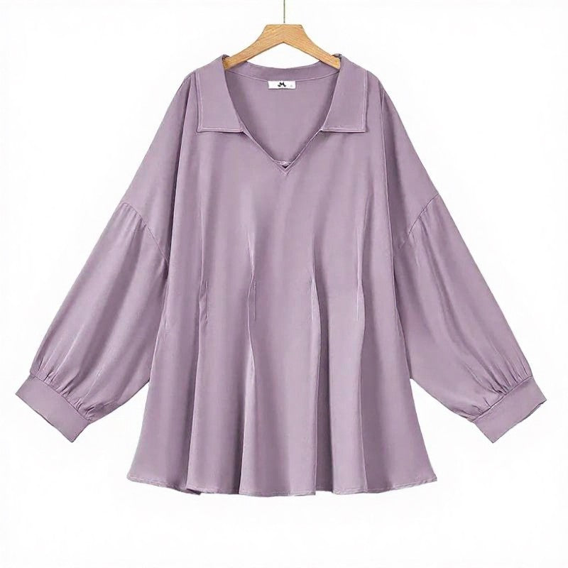 Plusock Draped V Neck Loose Fit Blouse - Purple - 6XL - image 0