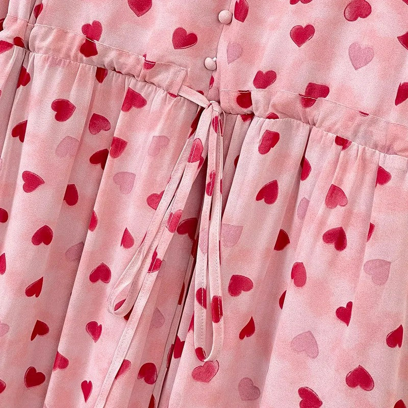 Plusock Heart Print Drawstring Midi Dress - image 1