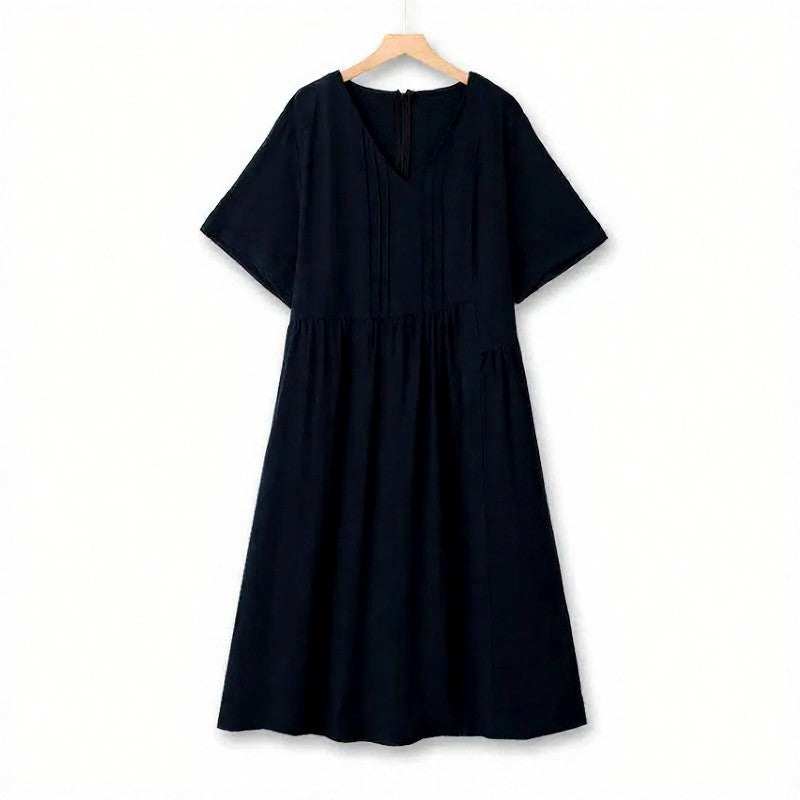 Plusock V Neck Pleated Midi Dress - Navy Blue - 6XL - image 0