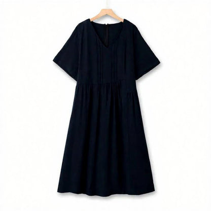 Plusock V Neck Pleated Midi Dress - Navy Blue - 6XL - image 0