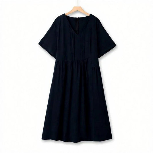 Plusock V Neck Pleated Midi Dress - Navy Blue - 6XL - image 0