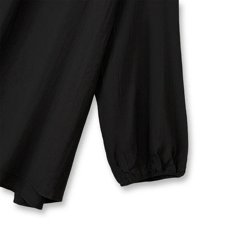 Plusock Elegant Ruched V-Neck Lantern Sleeve Blouse - image 3