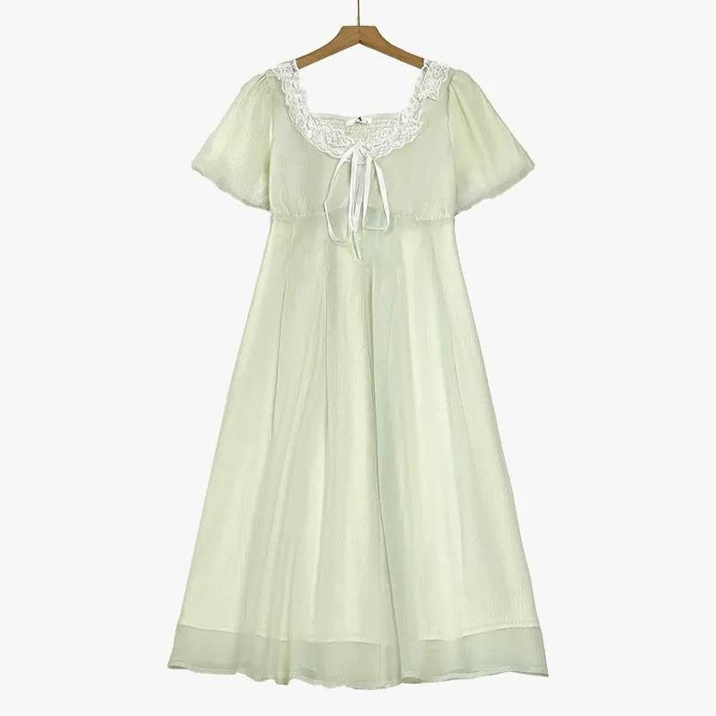Plusock Lace Tie Puff Sleeve Midi Dress - Light Green - 6XL - image 0