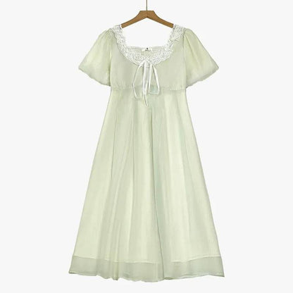 Plusock Lace Tie Puff Sleeve Midi Dress - Light Green - 6XL - image 0