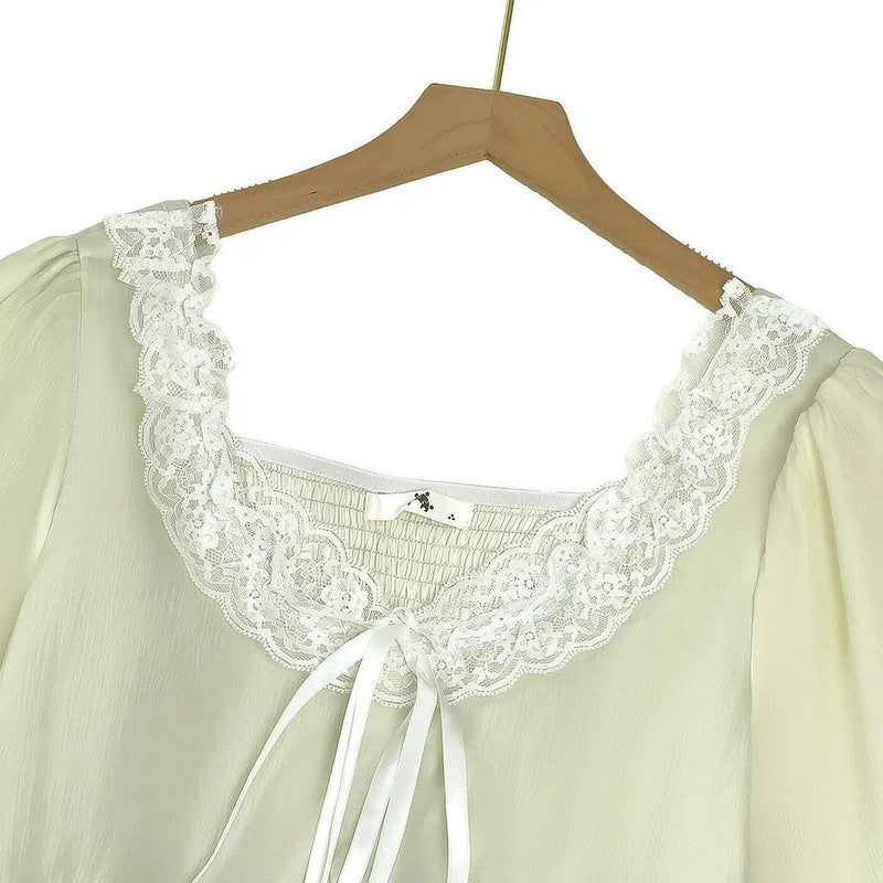 Plusock Lace Tie Puff Sleeve Midi Dress - image 4