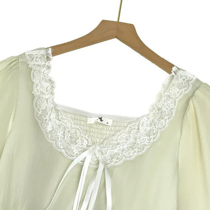 Plusock Lace Tie Puff Sleeve Midi Dress - image 4