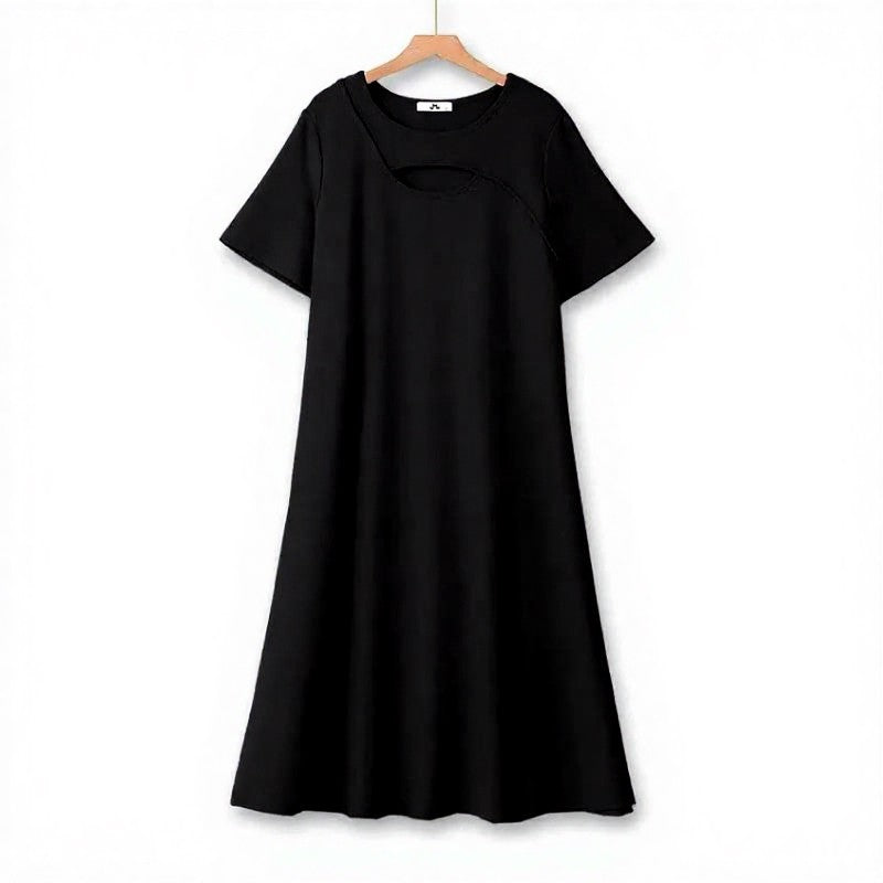 Plusock Relaxed Keyhole Midi Dress - Black - 7XL - image 1