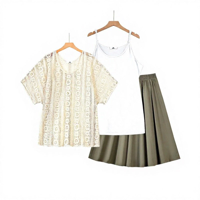 Plusock Lace Cover Up Cami and Midi Skirt Three Piece Set - 3Pcs Set (White) - 6XL - image 1