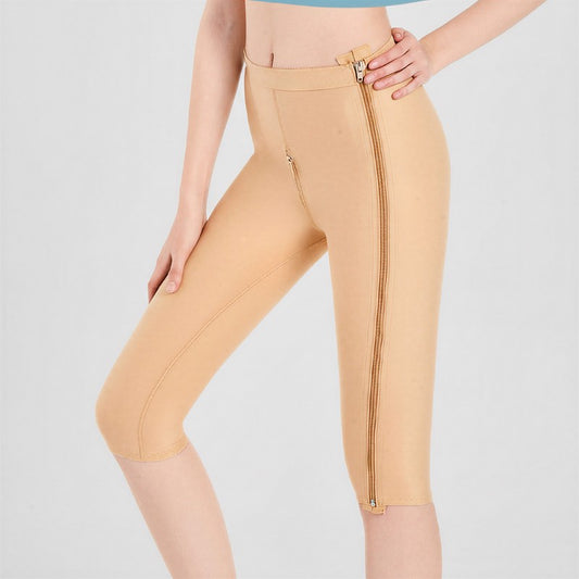 Plusock High-Waisted Dual-Zip Thigh-Shaping Capri Pants - Nude - 2XL - image 0