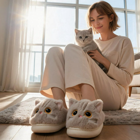 Plusock Cat Plush Soft Sole Indoor Slippers - image 0
