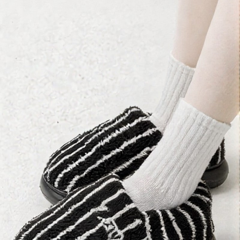Plusock Plus Size Striped Plush Closed Back  Fluffy Shoes - image 2